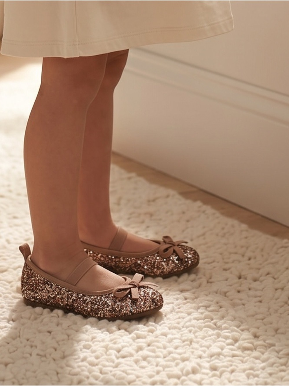 Joe Fresh Girls' Glitter Ballet Flats in Rose Gold